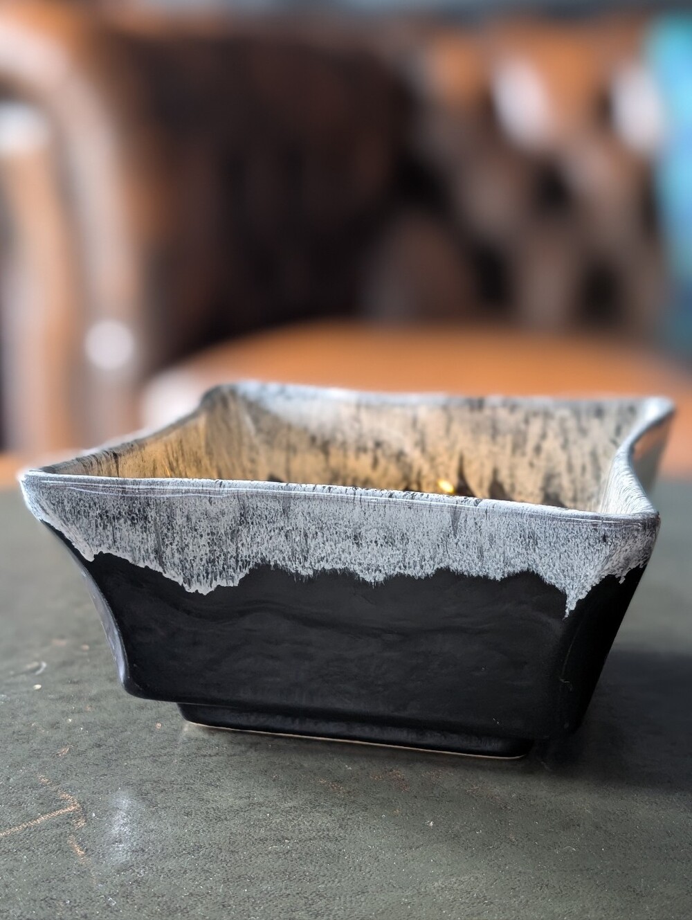 Black and White Glazed Pottery Serving Bowl